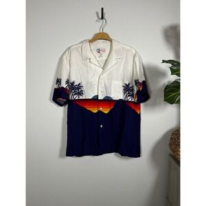 Vintage Shoreline Hawaii Mens XL Aloha Hawaiian Shirt Tropical Sunset Palm Trees
